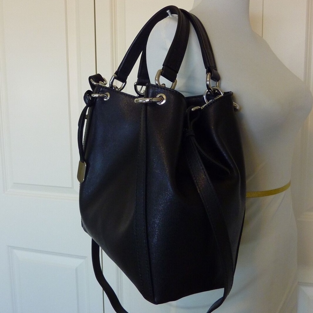 NEW FURLA Zaffiro Black Saffiano Leather Convertible Tote Bag - AUTHENTIC FURLA - Picture 6 of 16